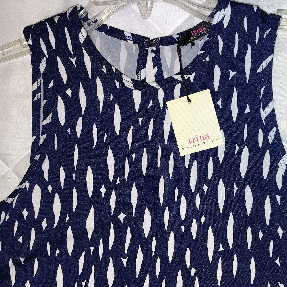 Trina Turk Navy Blue and White Patterned Dress